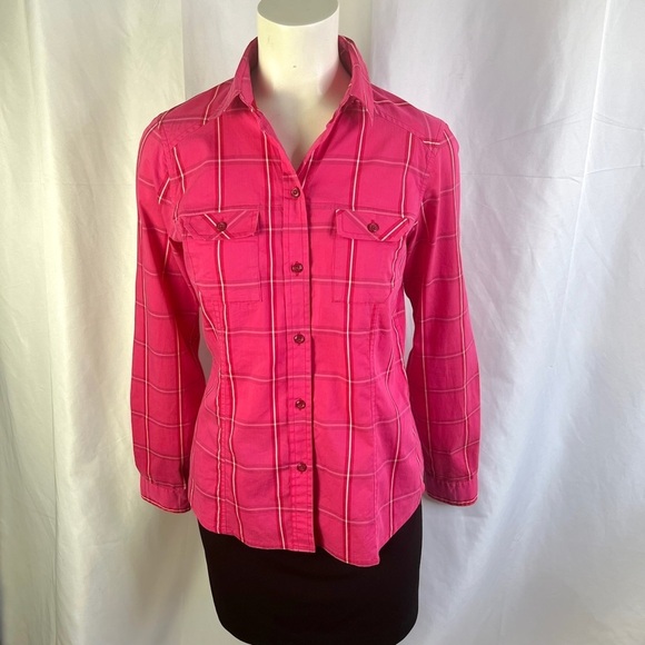 ARC’TERYX  PINK BUTTON DOWN SHIRT PLAID BUTTON DOWN SHIRT COTTON TOP SIZE MEDIUM - Picture 3 of 14